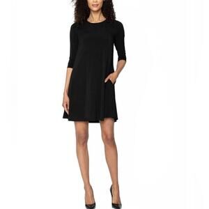 Leota Dress Wrinkle free 1/4 Sleeve Pockets Mini Black Women's Large NWT
